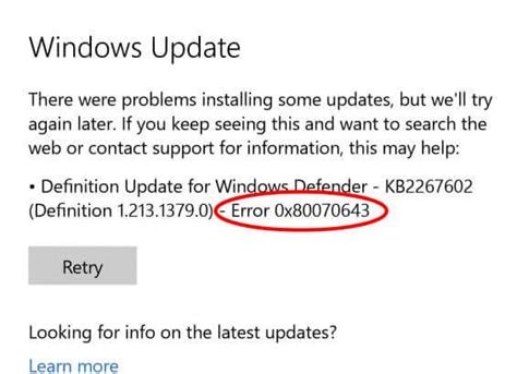 Update Error 0X80070643 Windows 1.0