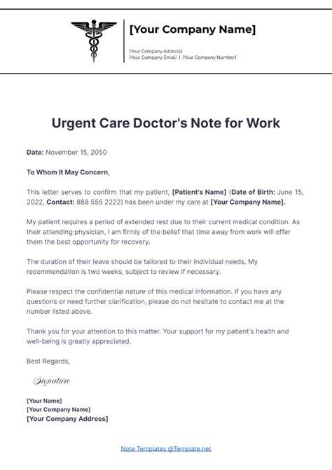 Urgent Care Note Template