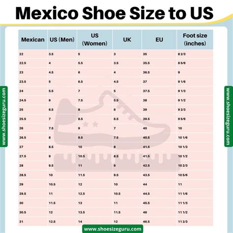 Us To Mexico Shoe Size Chart