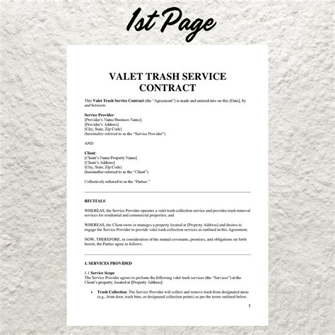 Valet Trash Service Contract Template