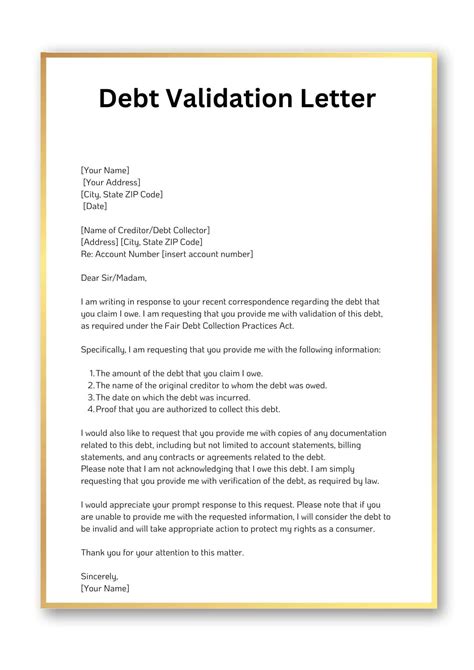 Validation Of Debt Letter Template