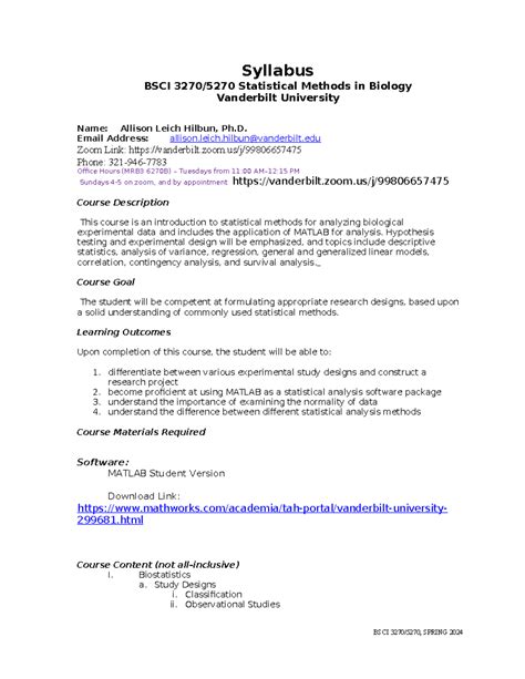Vanderbilt Biology Course Catalog Statistical Methods Biology