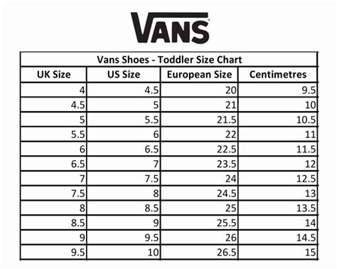 Vans Baby Shoes Size Chart