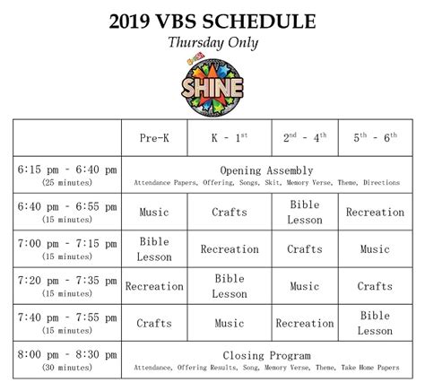 Vbs Schedule Template