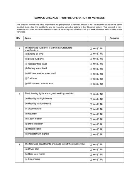 Vehicle Checklist Template
