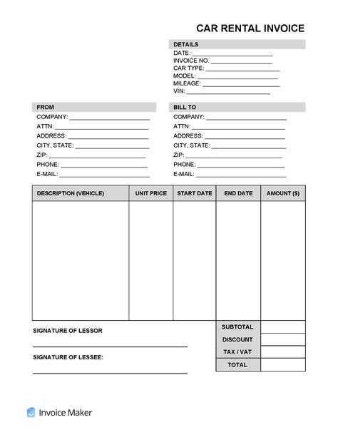 Vehicle Rental Invoice Template