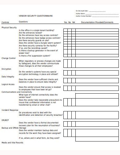 Vendor Security Questionnaire Template