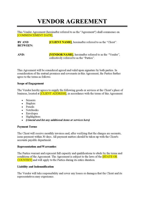 Vendors Contract Template