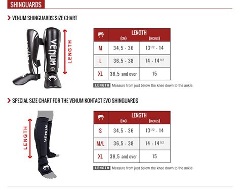 Venum Shin Guard Size Chart