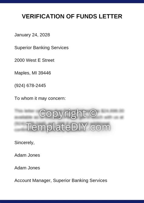 Verification Of Funds Letter Template