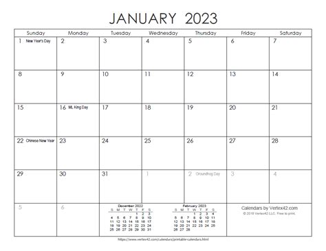 Vertex42 Printable Calendars