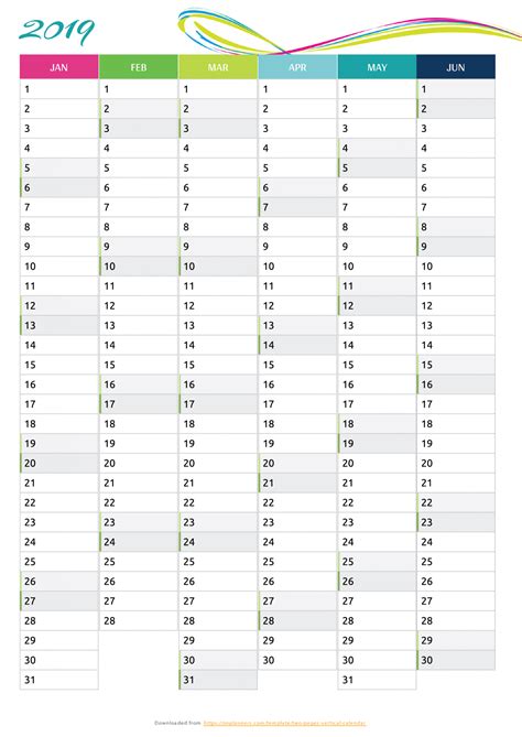 Vertical Calendar Template 2019