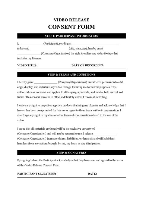 Video Release Form Template Free