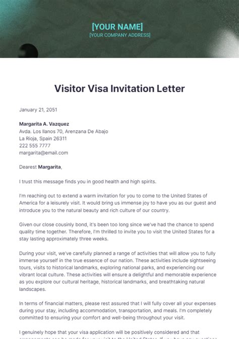 Visa Invitation Letter Template
