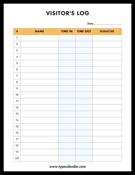 Visitor Log Template Word