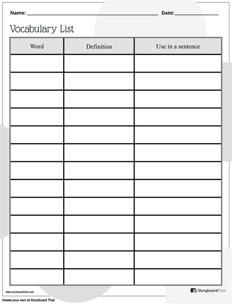Vocab List Template