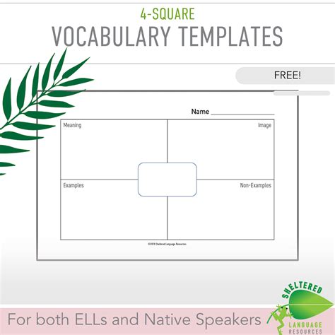 Vocabulary 4 Square Template