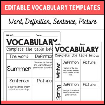 Vocabulary Definition Template