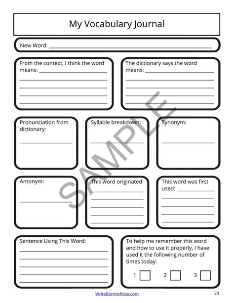 Vocabulary Journal Template