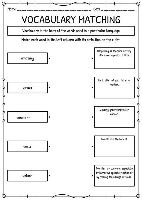Vocabulary Matching Template Free