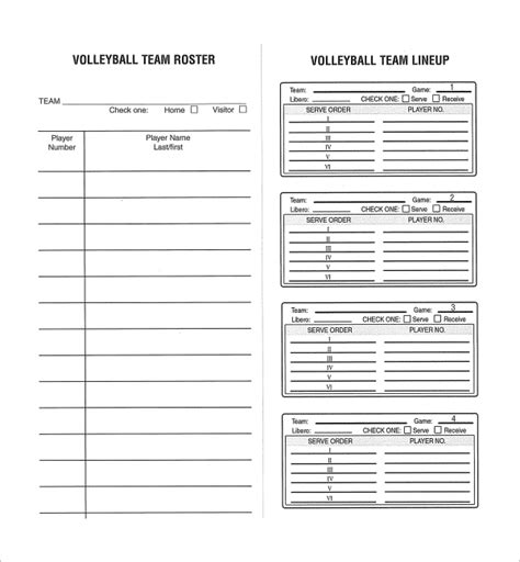 Volleyball Printable Lineup Sheets