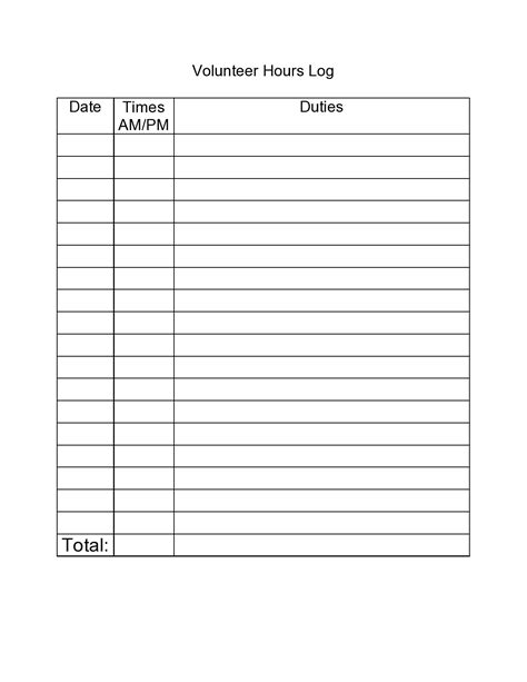 Volunteer Hours Log Template