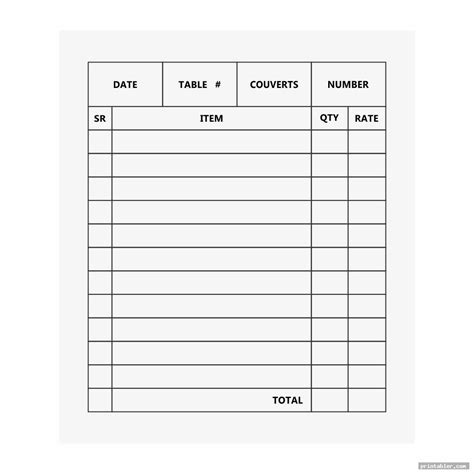 Waiter Order Pad Template