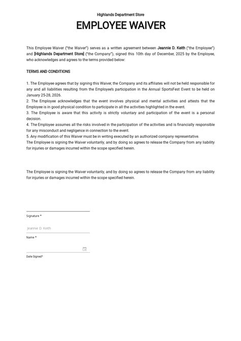 Waiver Template Word
