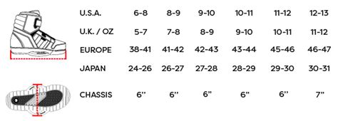 Wakeboard Bindings Size Chart