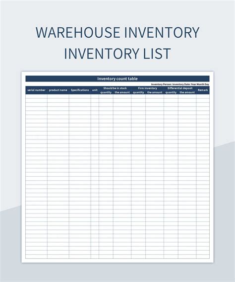 Warehouse Inventory Excel Template