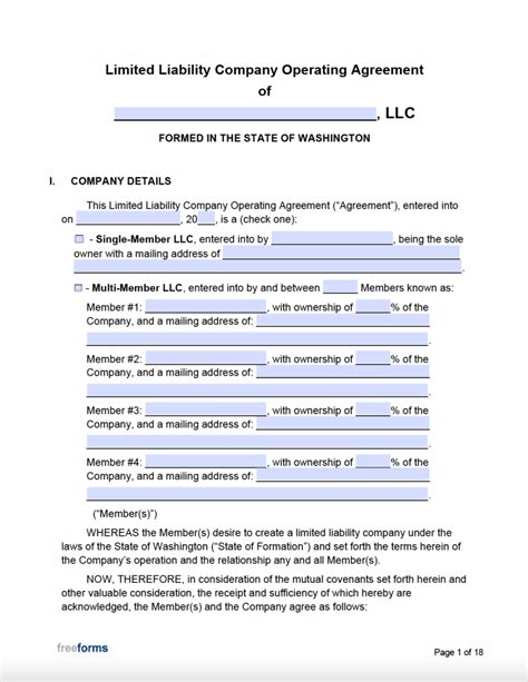 Washington State Llc Operating Agreement Template