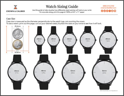 Watch Dial Size Chart