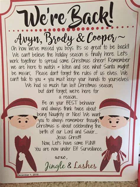 We're Back Elf Letter Free Printable