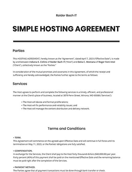 Website Hosting Agreement Template