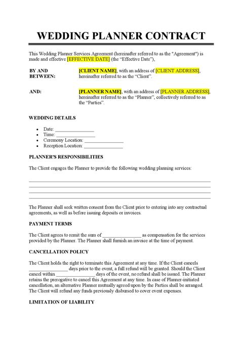 Wedding Agreement Template