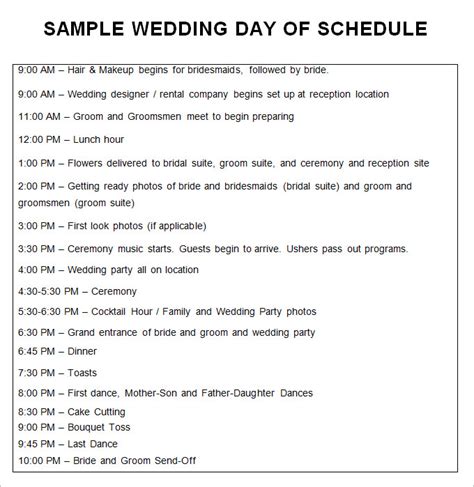 Wedding Ceremony Schedule Template
