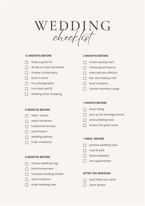 Wedding Checklist Timeline Printable