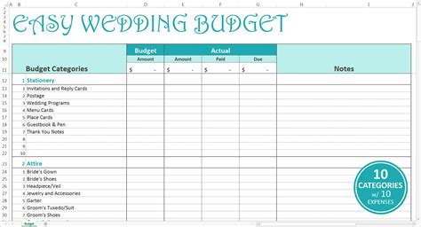 Wedding Cost Spreadsheet Template