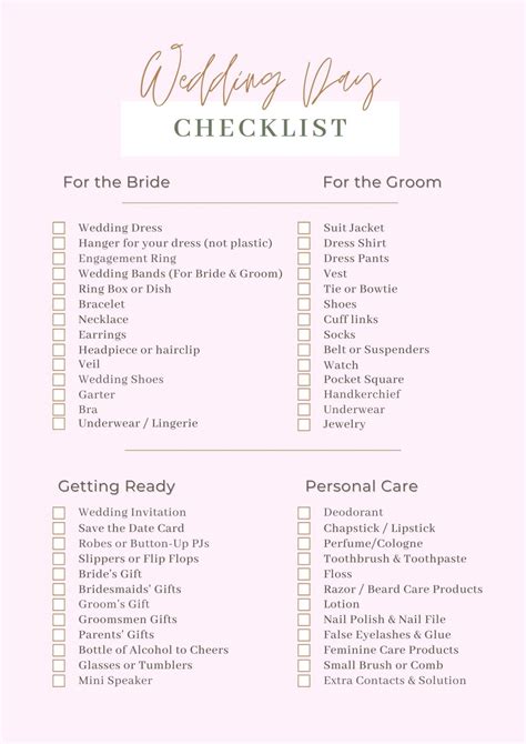 Wedding Day Checklist Printable