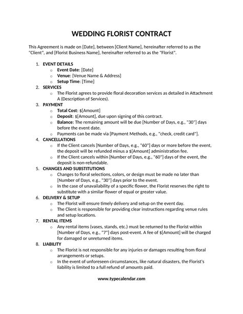 Wedding Florist Contract Template