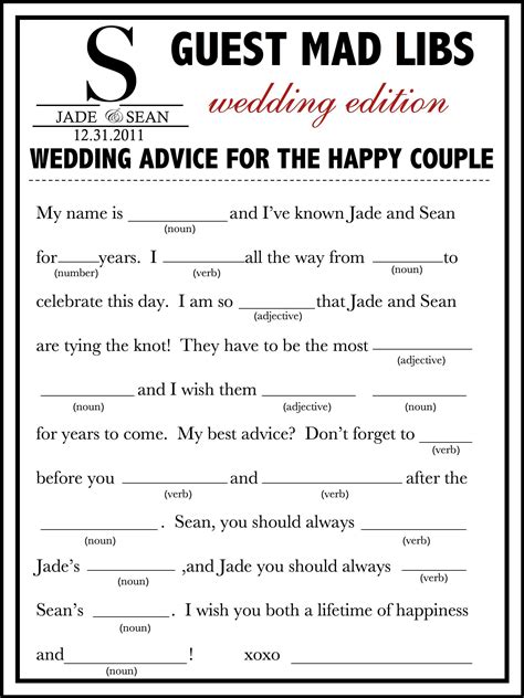 Wedding Mad Libs Free Printable