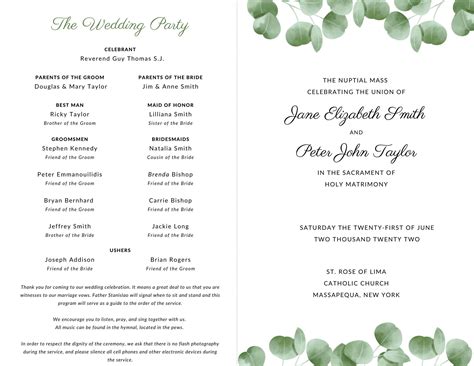 Wedding Mass Program Template