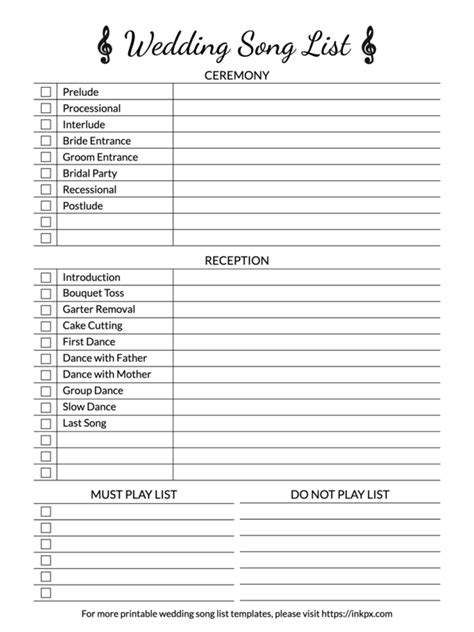 Wedding Music List Template