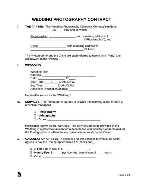 Wedding Photography Contract Template