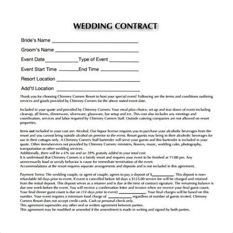Wedding Reception Contract Template