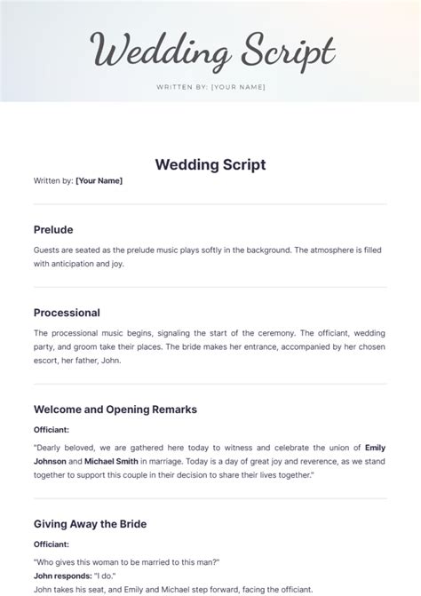 Wedding Script Template