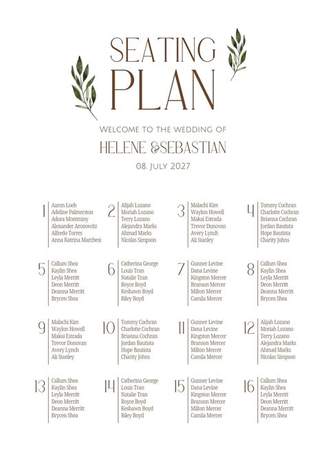 Wedding Seating Chart Print