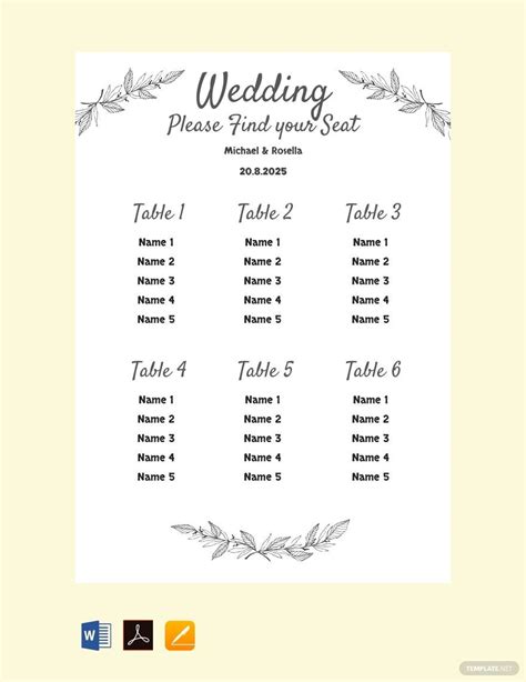 Wedding Seating Chart Template Free Download