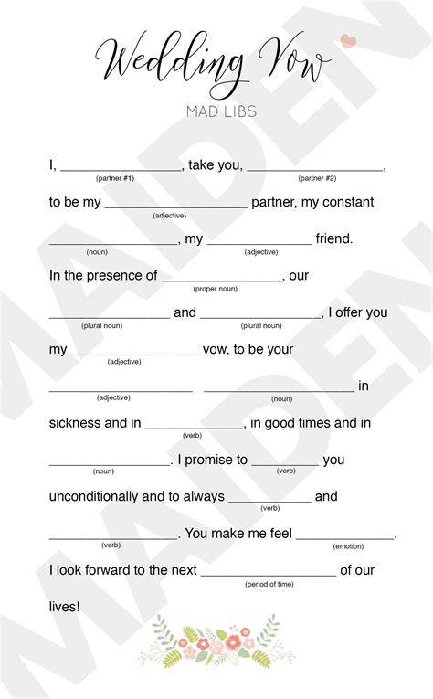 Wedding Shower Mad Libs Printable Free