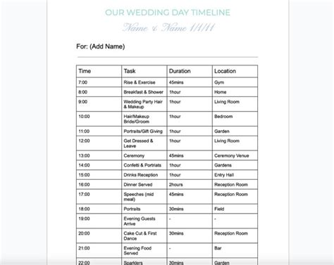 Wedding Timeline Template Free Download